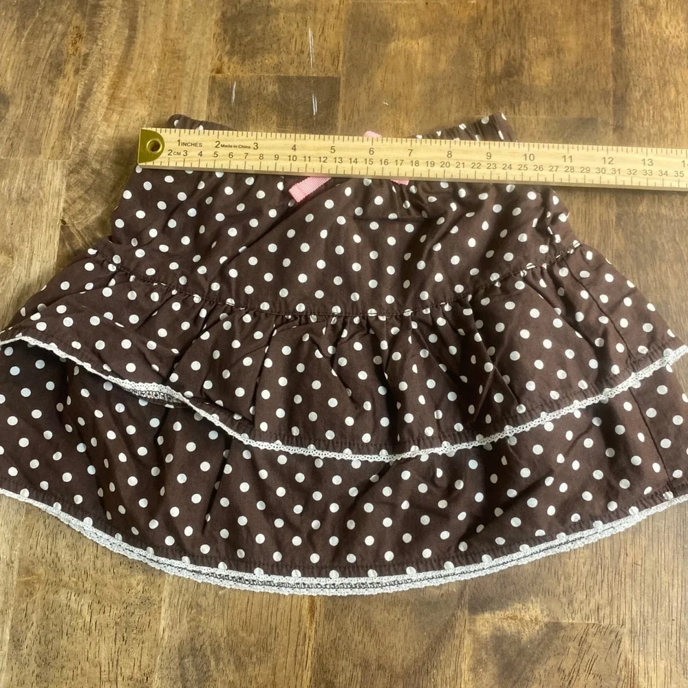 OshKosh B'gosh Skort Girls Brown Polka Dot Tiered Ruffle Lace‎ Trim SIZE 6